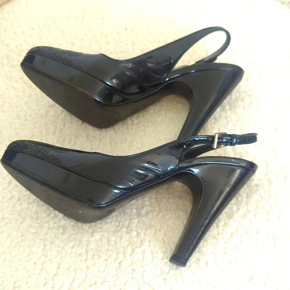 Prada Black Patent Slingback Embroidered Pumps - Picture 6 of 9